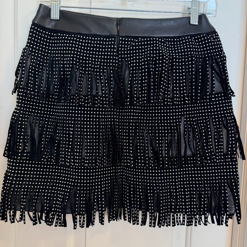 Sincerely Jules Studded Fringe Mini Skirt Black NWT Size Medium - Picture 3 of 10